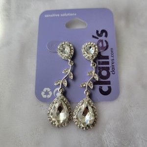 Silver Rhinestone Teardrop Earrings Fashion
